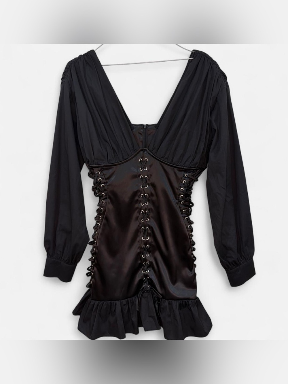 Gothcore Black Lace-Up Dress with ruffles by B-Sharp